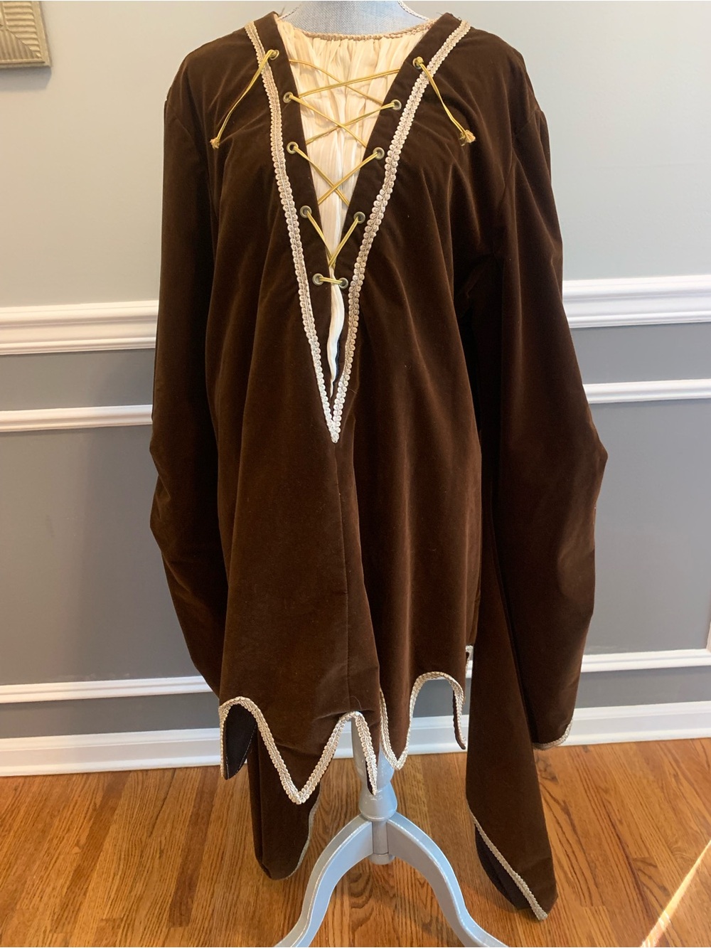 Medieval Renaissance Faire Brown Velvet Tunic Fantasy Costume Top Unisex XL